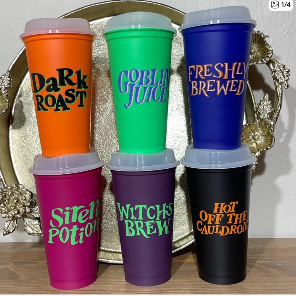 New Starbucks Halloween Glow in The Dark Reusuble Hot Cups Set 6
